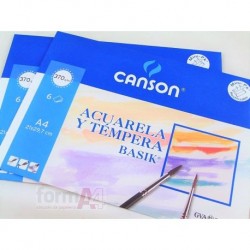 PAPEL ACUARELA CANSON BASIK A4+370GR 6H.